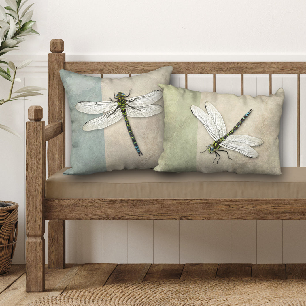 Set of 2 Dragonfly Designer Pillows, 18"x18" and 20"x14"