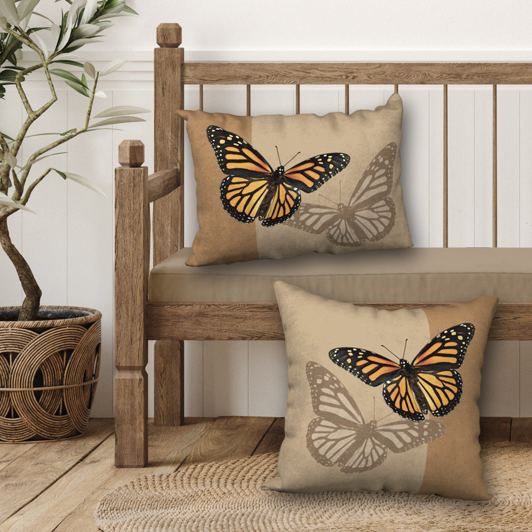 Set of 2 Monarch Butterfly Designer Pillows, 18"x18" and 20"x14"