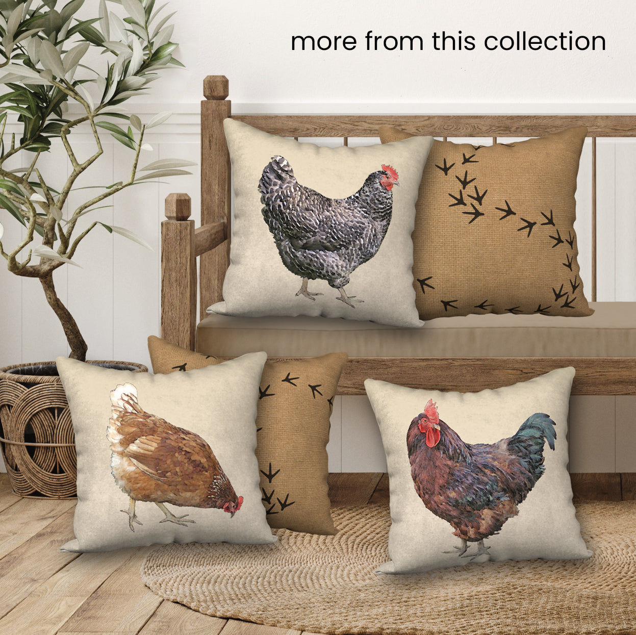 Chicken Footprints Designer Pillow, 18"x18"