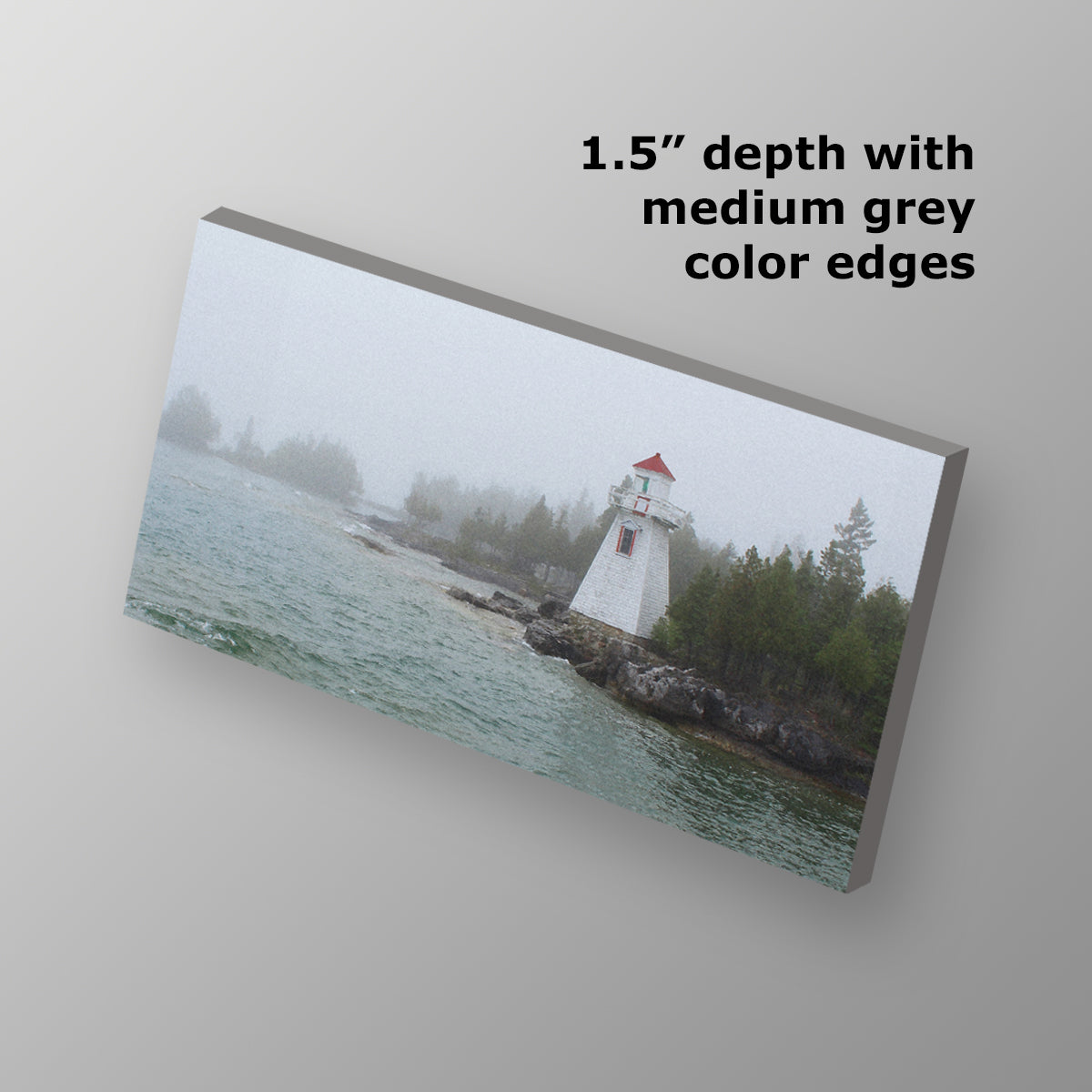 Lighthouse in Fog Panoramic Wrapped Canvas Print