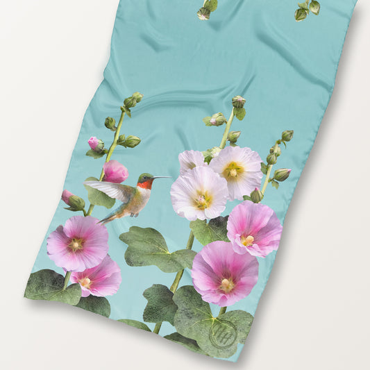 Hummingbirds & Hollyhocks ECO SCARF, 21.5"x55"