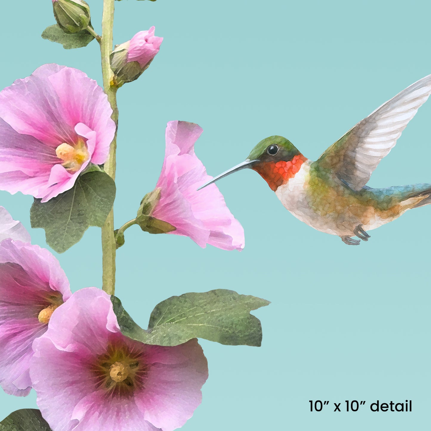 Set of 2 Hummingbird & Hollyhocks Designer Pillows, 18"x18"