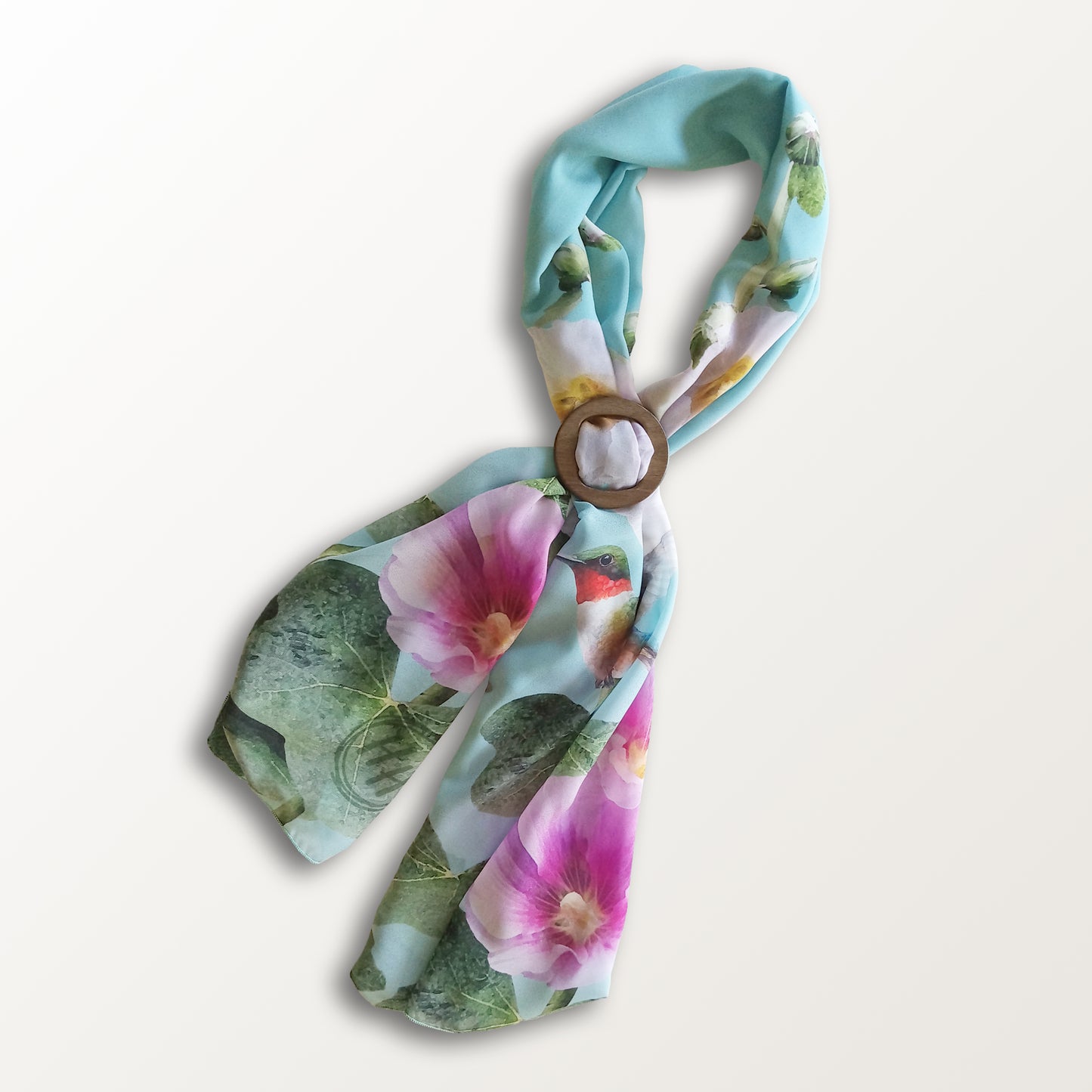 Hummingbirds & Hollyhocks ECO SCARF plus Scarf Ring