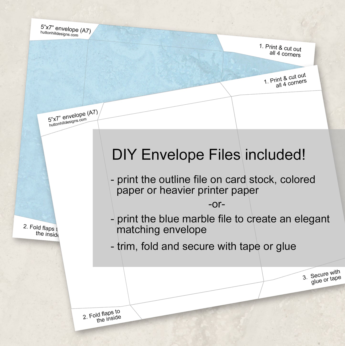 Printable Birthday Card in Blue, Instant Download with Envelope Files