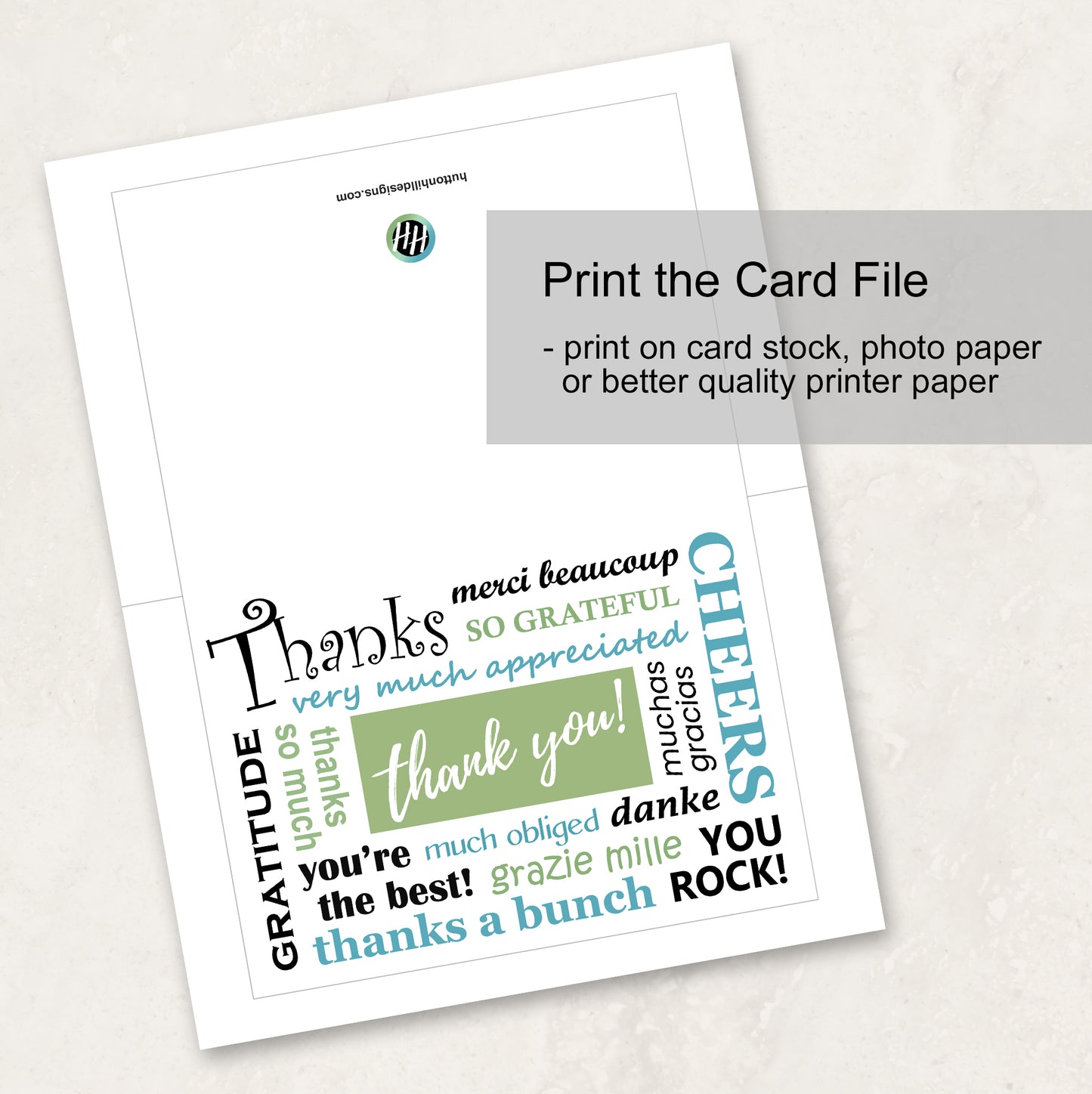 Printable Thank You Card Instant Download with Envelope Files