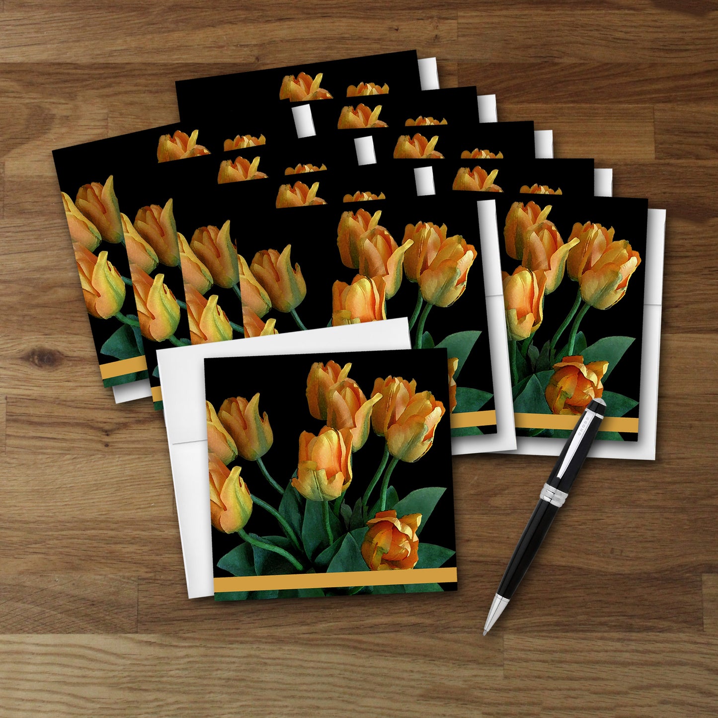 Set of 10 Yellow Tulips Designer Greeting Cards