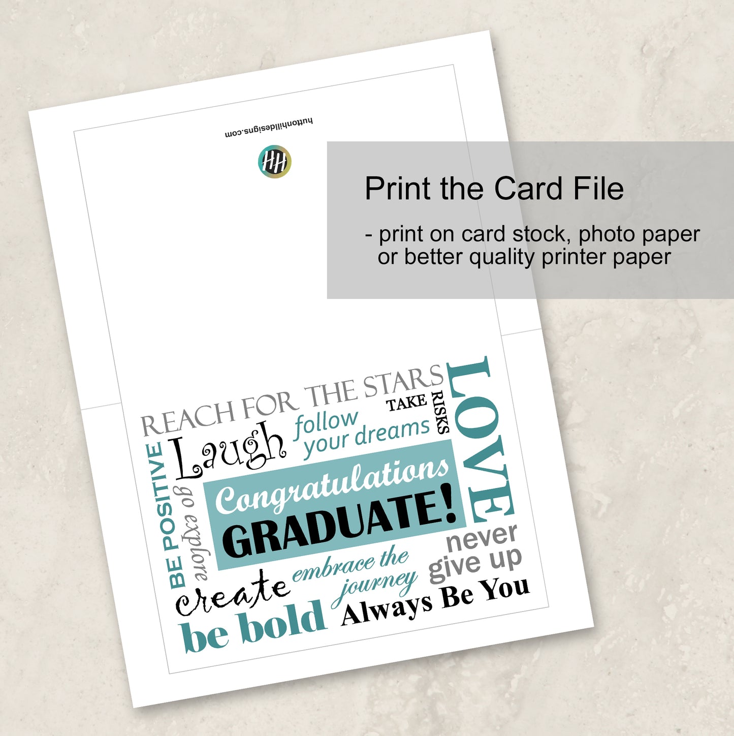 Printable Graduation Card Instant Download 5" x 7" Card Including 2 DIY Envelope Files