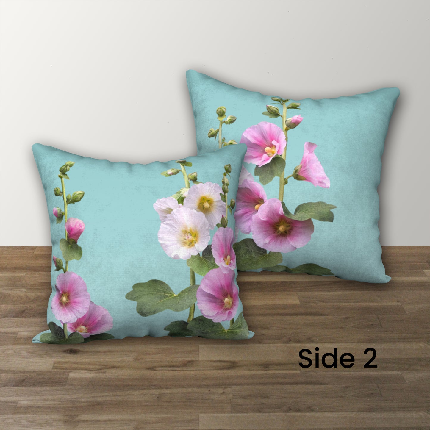 Set of 2 Hummingbird & Hollyhocks Designer Pillows, 18"x18"