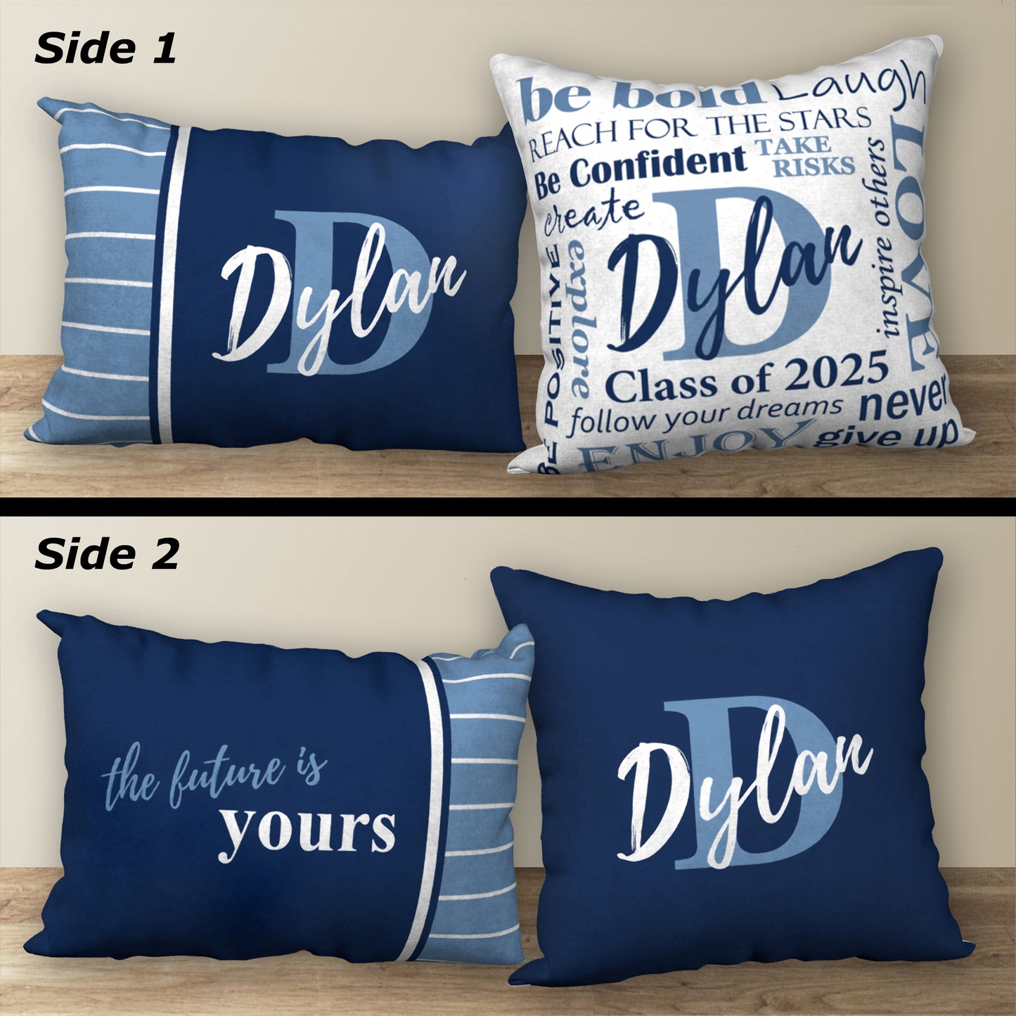 Set of 2 Personalized Graduation Pillows, 18"x18" and 20"x14"