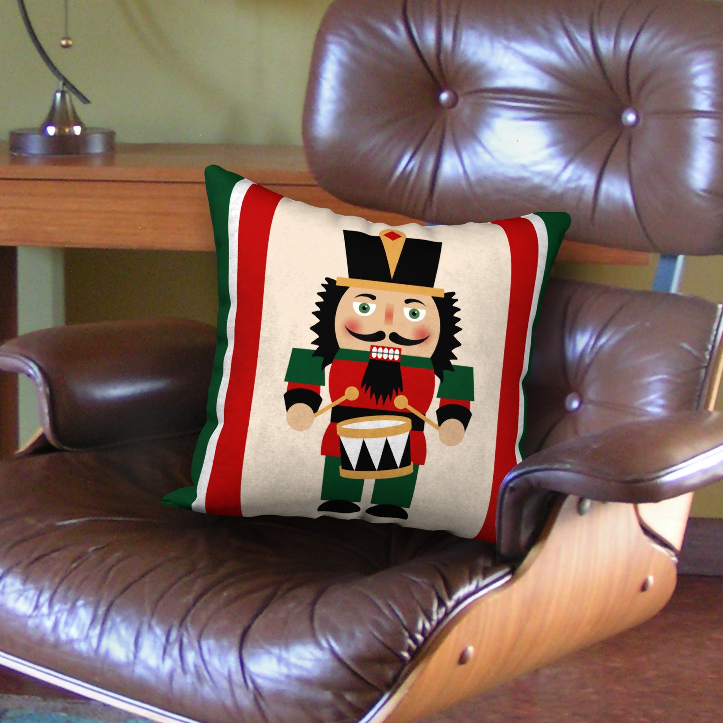 Nutcracker Drummer Designer Holiday Pillow, 18"x18"