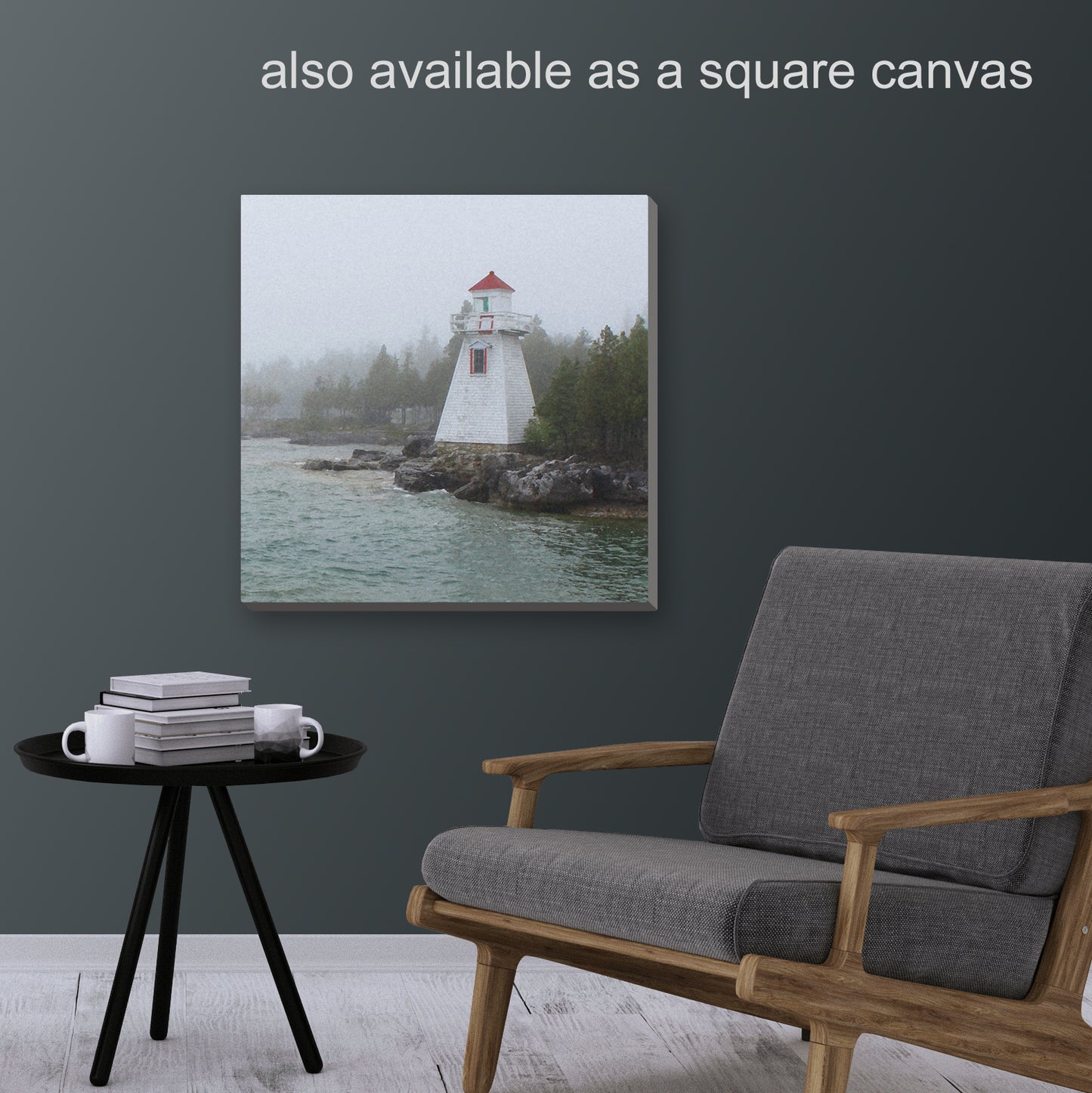 Lighthouse in Fog Panoramic Wrapped Canvas Print