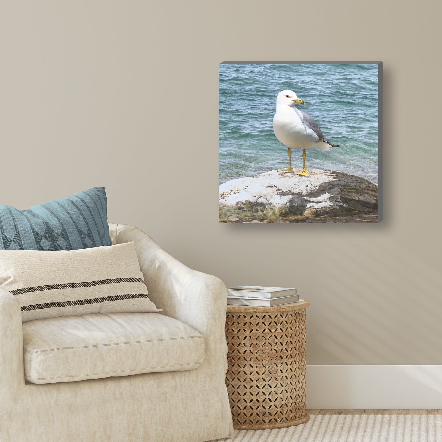 Seagull by the Shore Wrapped Canvas Print