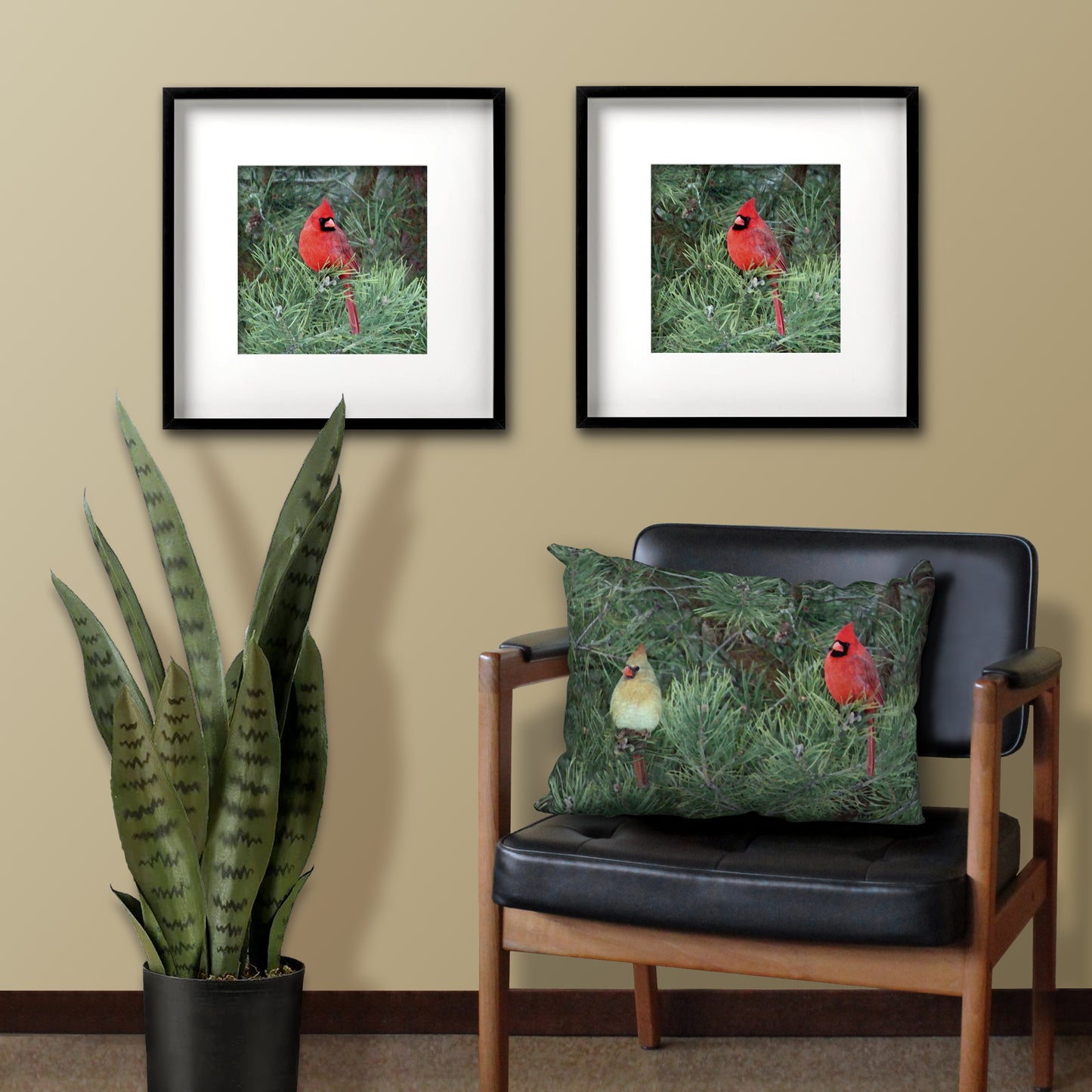Cardinal Couple Designer Pillow, 20"x14"