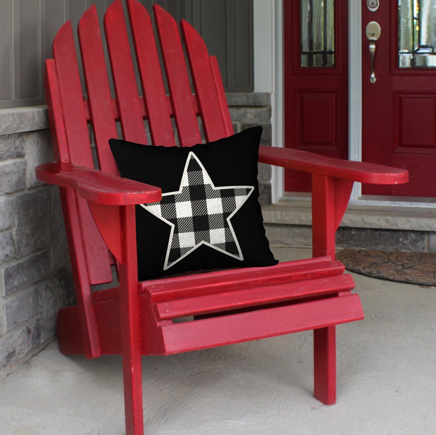 Black & White Buffalo Plaid Star Designer Pillow, 18"x18"