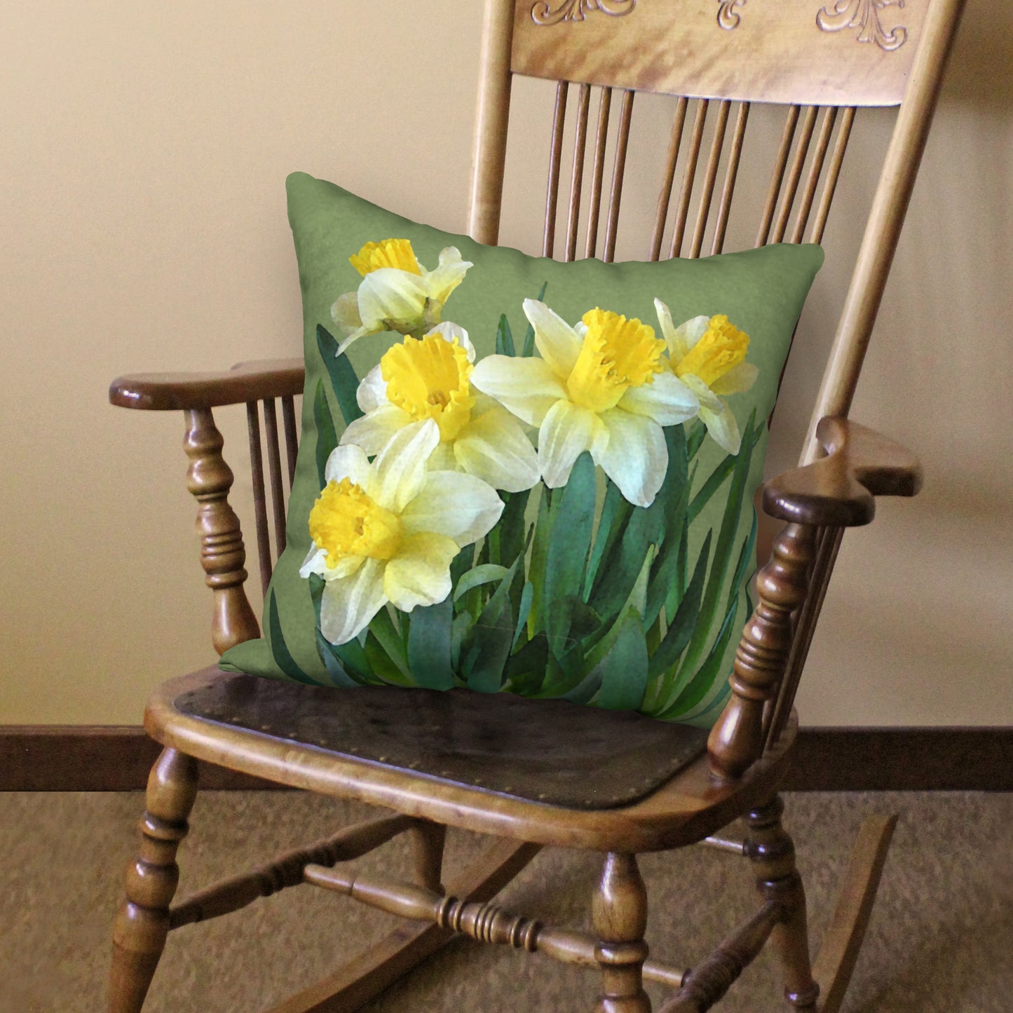 Sunny Daffodils Designer Pillow, 18"x18"