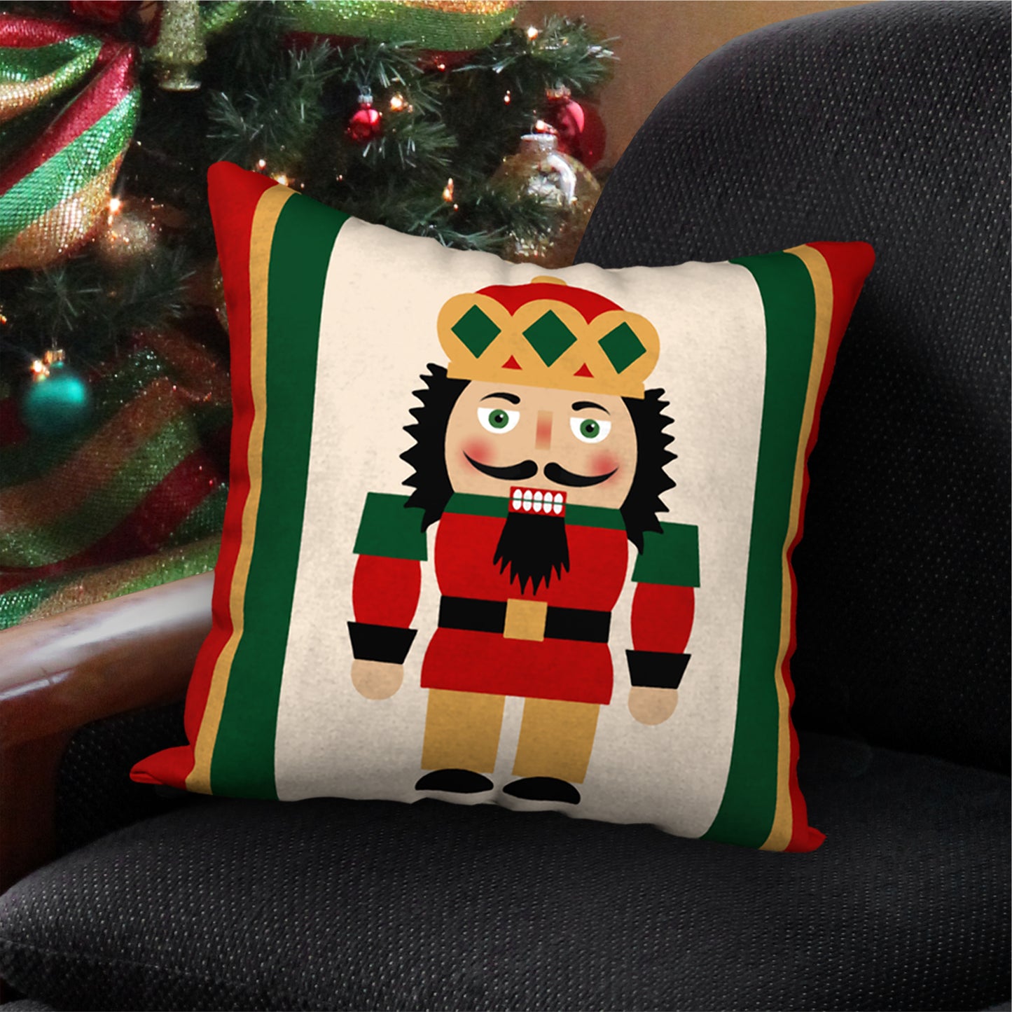Nutcracker King Designer Holiday Pillow, 18"x18"