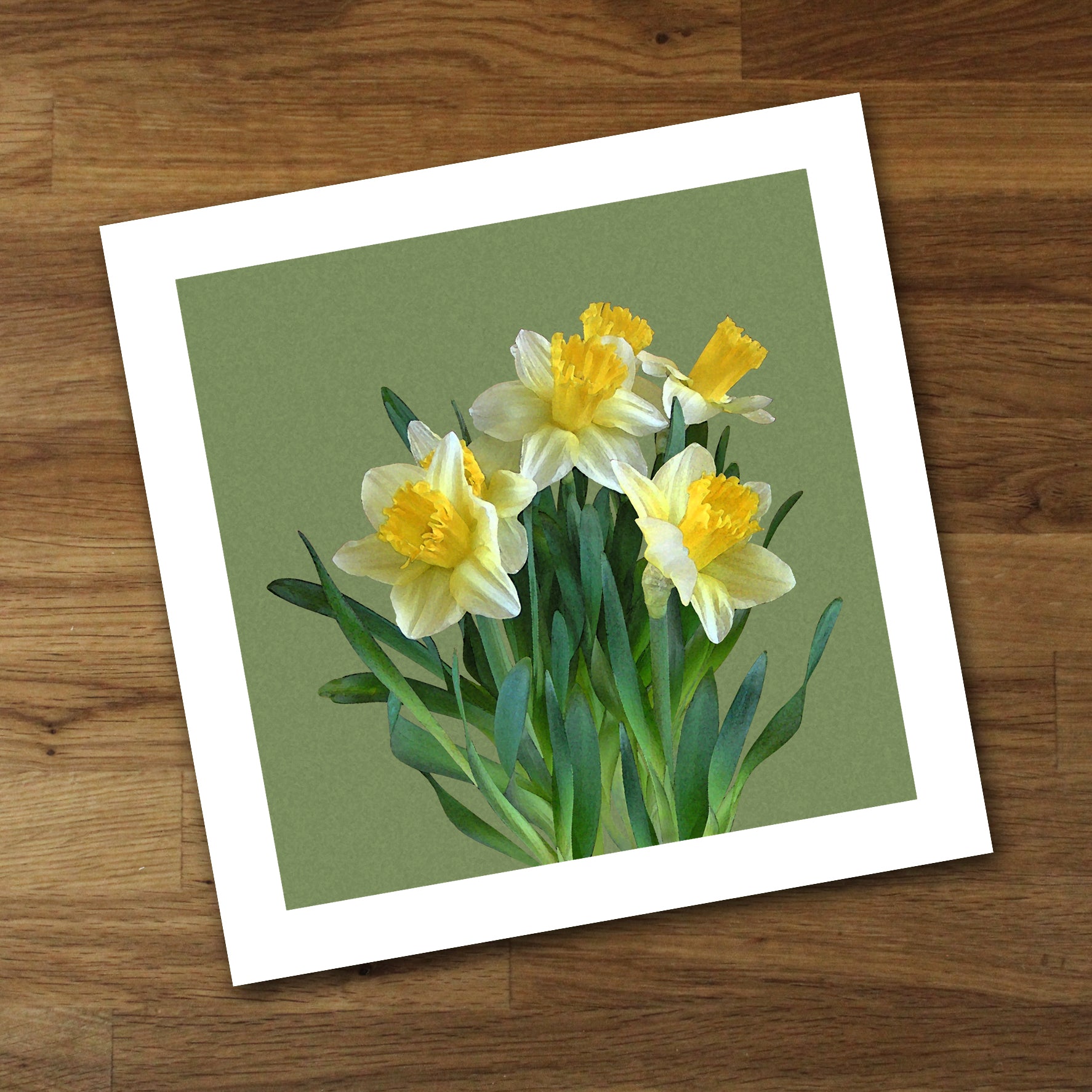 Exquisite vintage hand-made painting watercolor selling daffodil bouquet with professional distressed gold frame