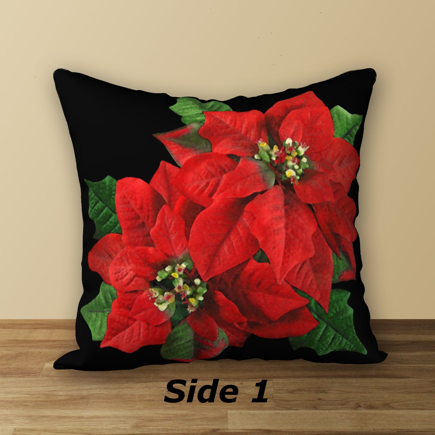 Poinsettia Designer Christmas Pillow, 18"x18"