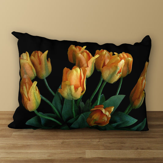 Tulips on Black Designer Pillow, 20"x14"