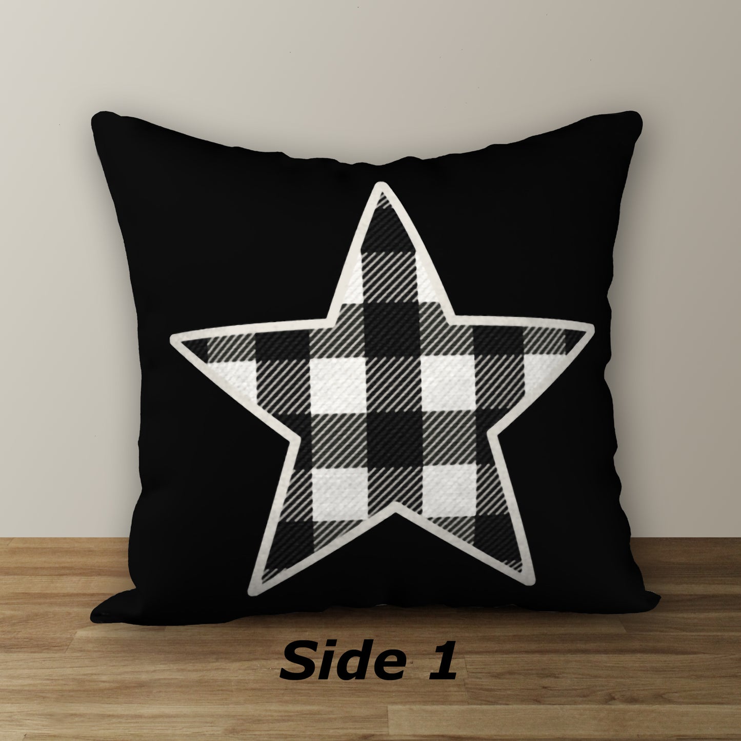 Black & White Buffalo Plaid Star Designer Pillow, 18"x18"