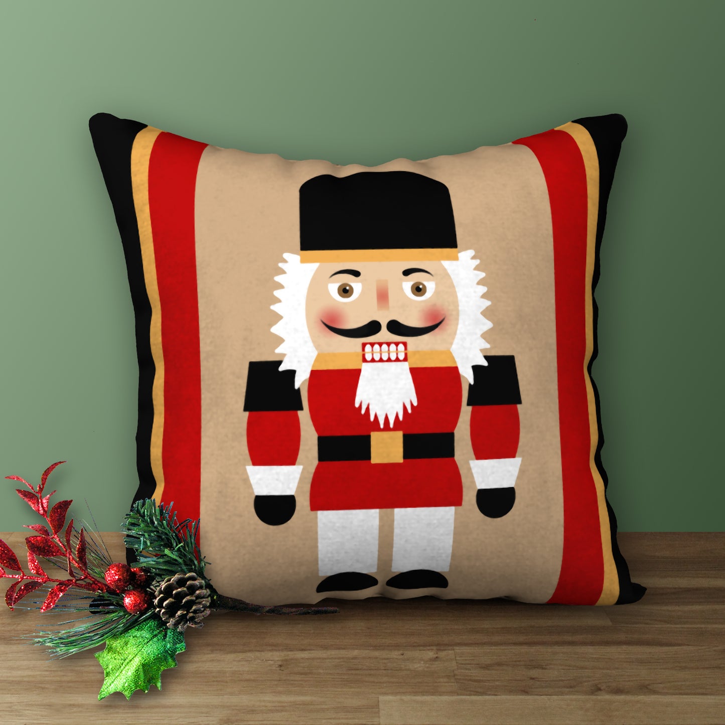 Nutcracker Royal Guard Designer Holiday Pillow, 18"x18"