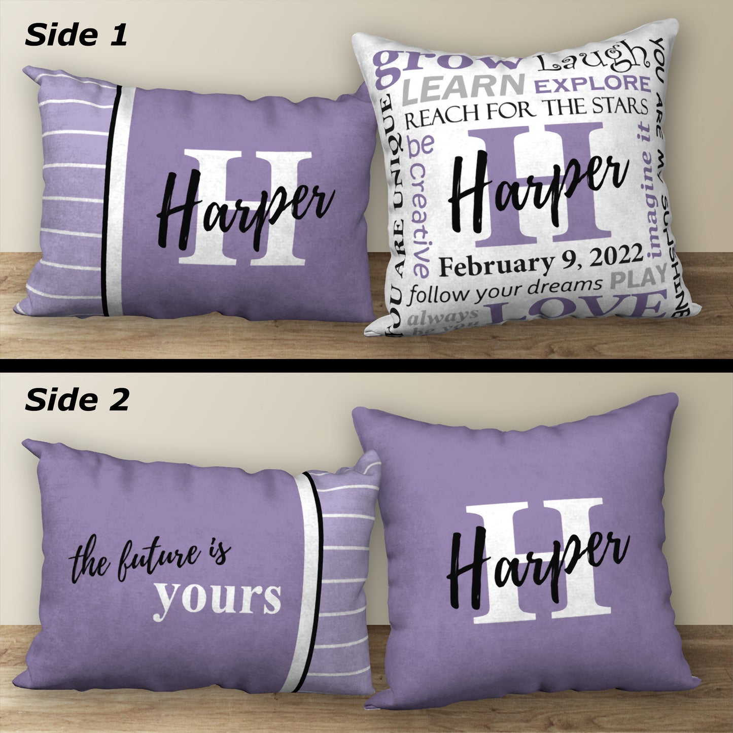Set of 2 Personalized NAME & BIRTHDAY Pillows, 18"x18" and 20"x14"