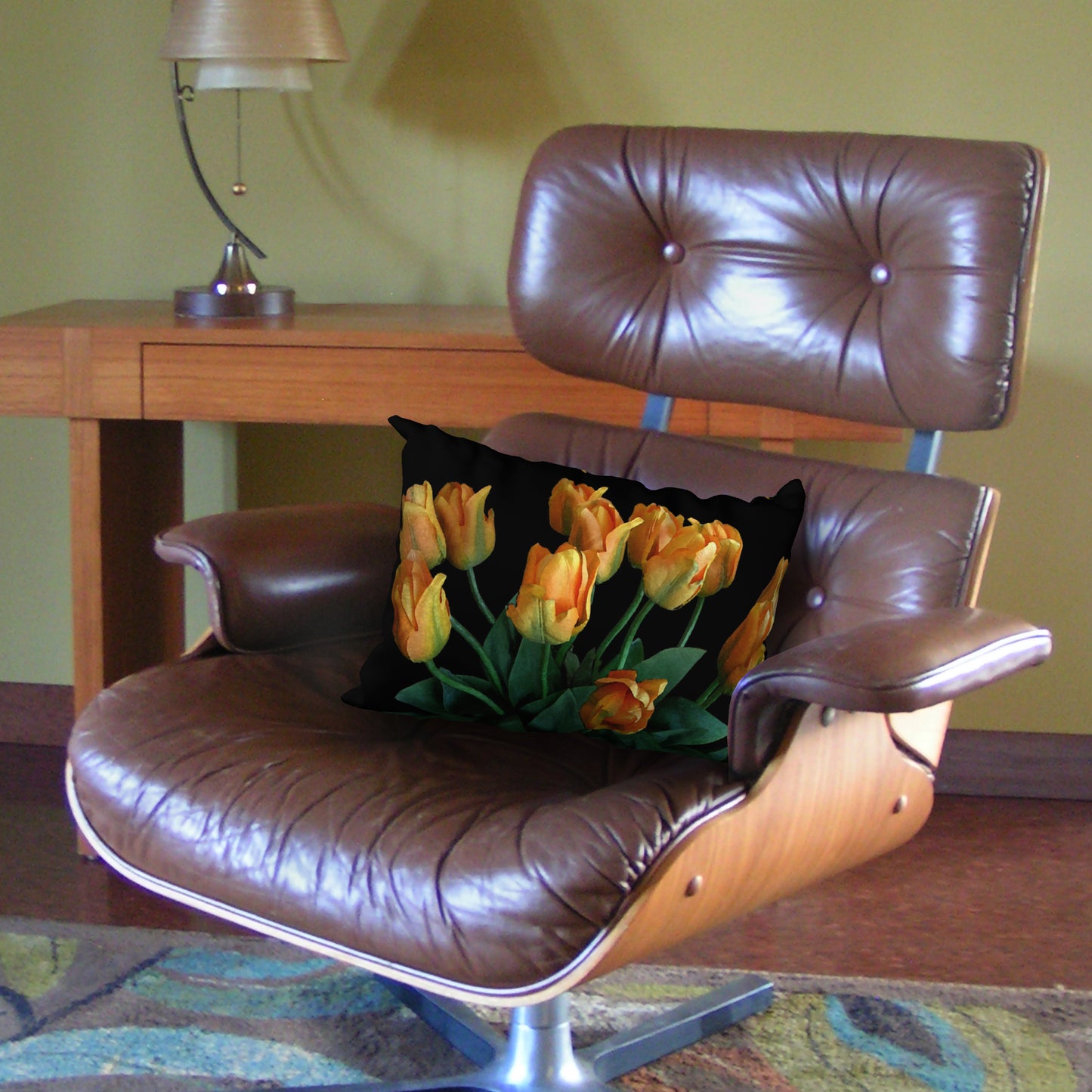 Tulips on Black Designer Pillow, 20"x14"