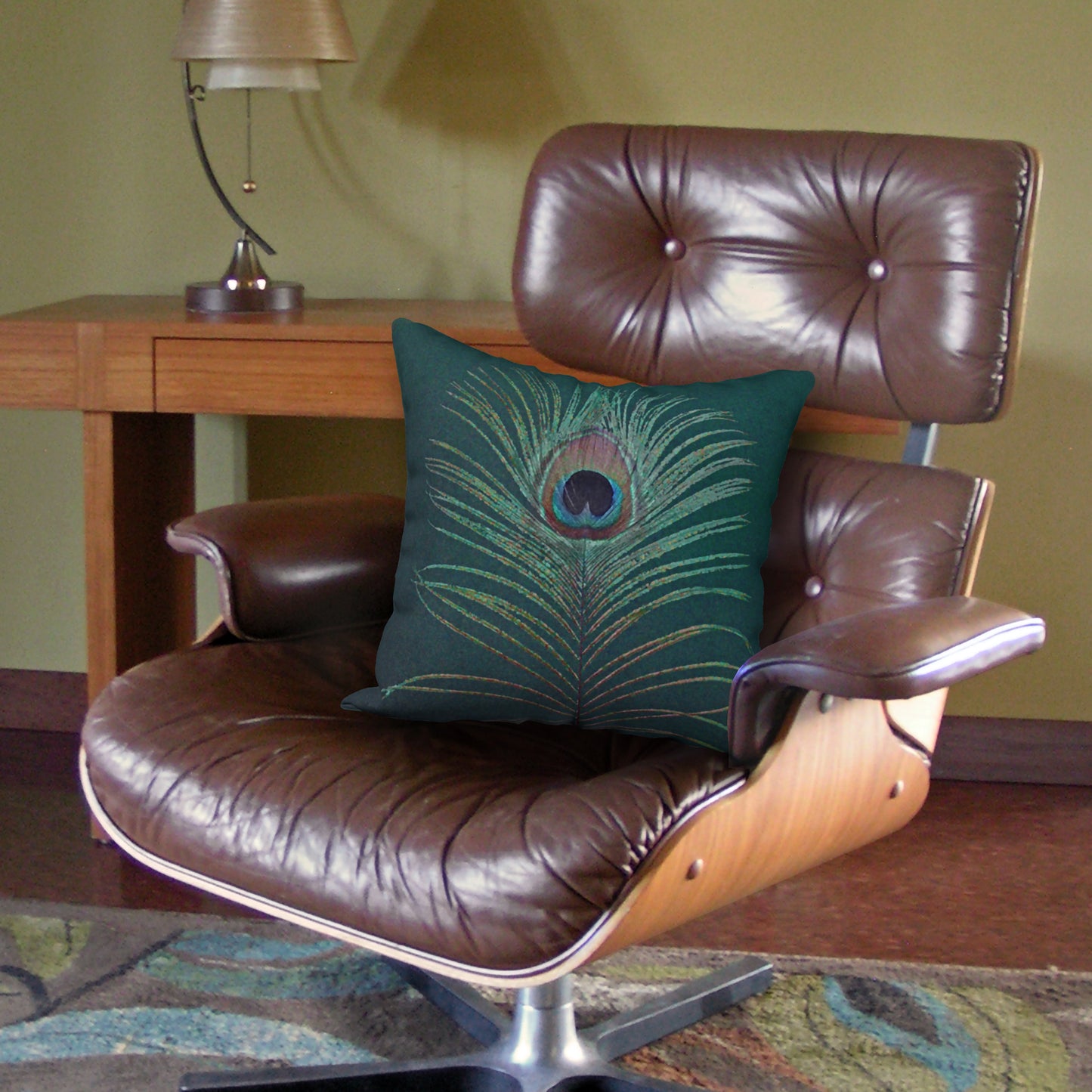 Peacock Feather Designer Pillow, 18"x18"
