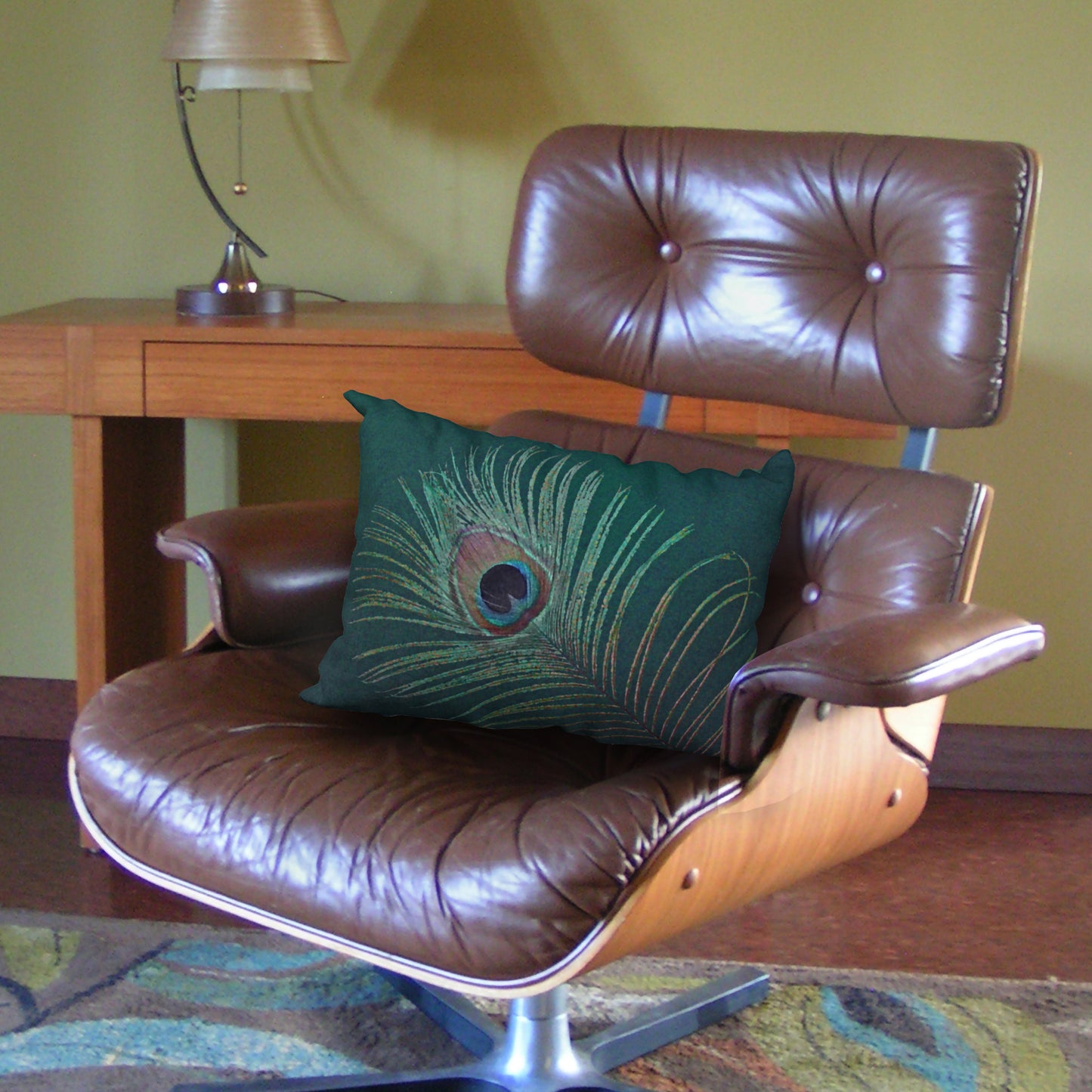 Peacock Feather Designer Pillow, 20"x14"
