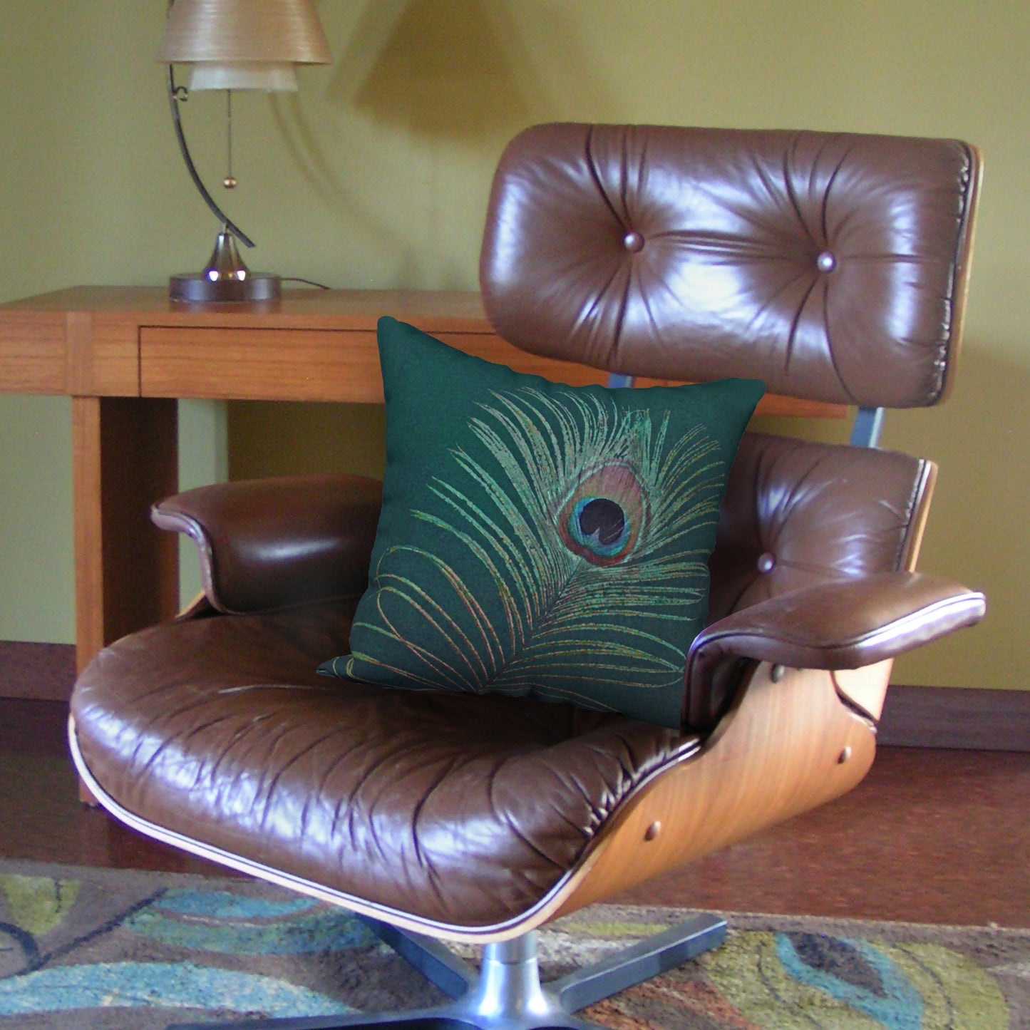 Peacock Feather Designer Pillow, 18"x18"