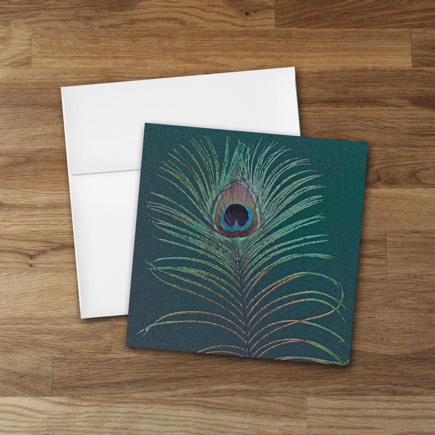 Set of 4 Peacock Feather Designer Greeting Cards