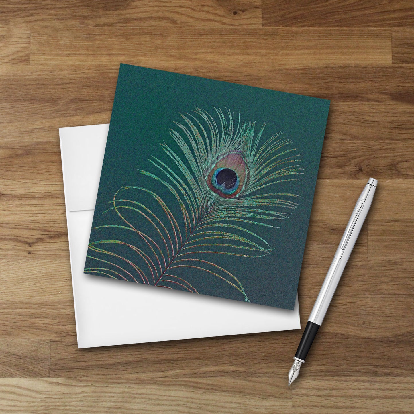Set of 4 Peacock Feather Designer Greeting Cards