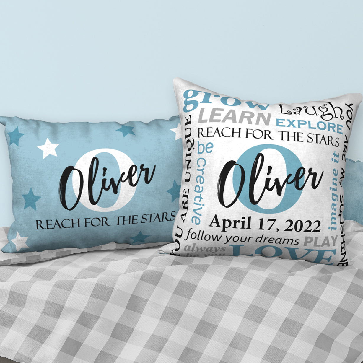 Set of 2 Personalized BIRTHDAY Pillows, 18x18 and 20x14