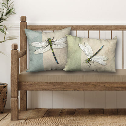 Set of 2 Dragonfly Designer Pillows, 18"x18" and 20"x14"