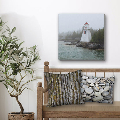 Lighthouse in Fog Wrapped Canvas Print