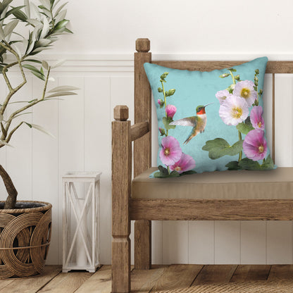 Hummingbirds & Hollyhocks Designer Pillow, 18"x18"