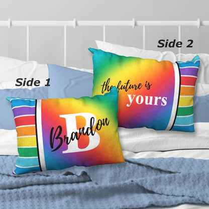 Personalized Primary Rainbow Name Pillow THE FUTURE IS YOURS, 20"x14"