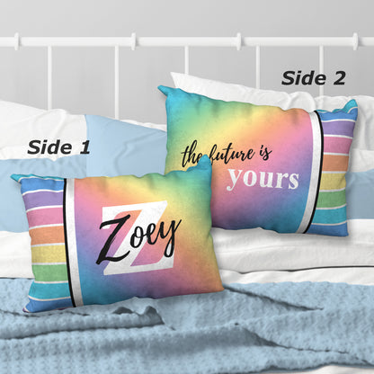 Personalized Pastel Rainbow Name Pillow THE FUTURE IS YOURS, 20"x14"