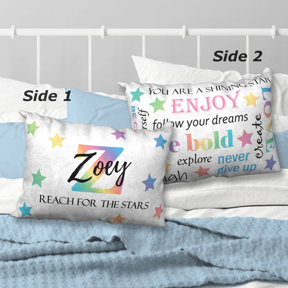 Personalized Pastel Rainbow REACH FOR THE STARS Name Pillow, 20"x14"