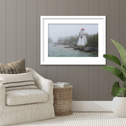 Lighthouse in Fog Framed Fine Art Print