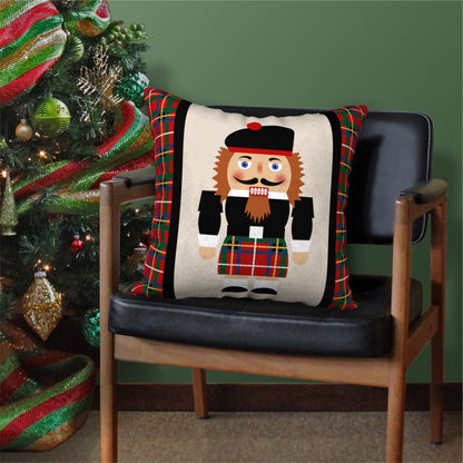 Nutcracker Scottish Highlander Designer Holiday Pillow, 18"x18"