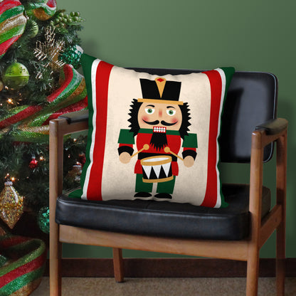 Nutcracker Drummer Boy Designer Holiday Pillow, 18"x18"
