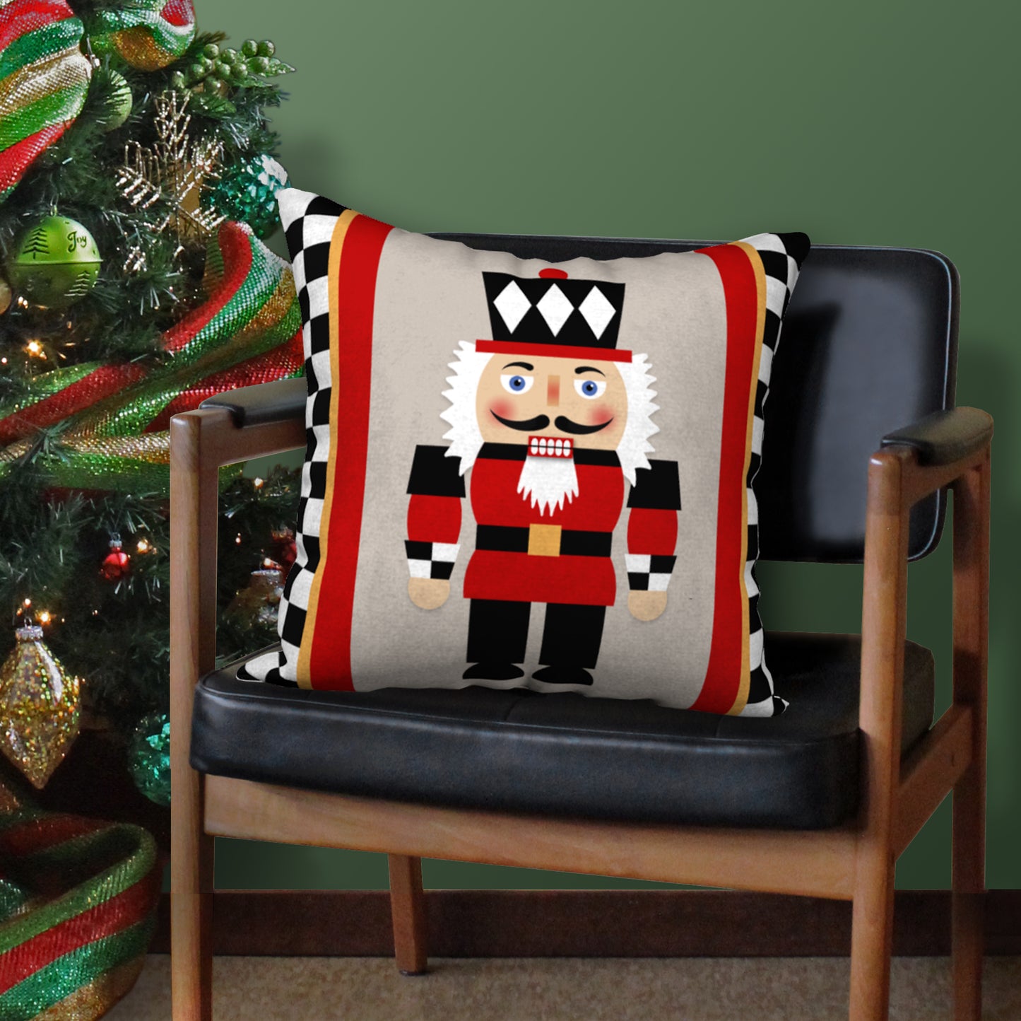 Nutcracker Checkers Designer Holiday Pillow, 18"x18"