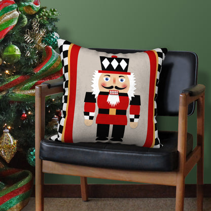 Nutcracker Checkers Designer Holiday Pillow, 18"x18"