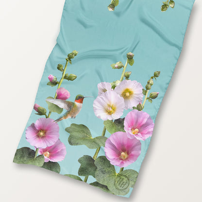 Hummingbirds & Hollyhocks ECO SCARF, 21.5"x55"