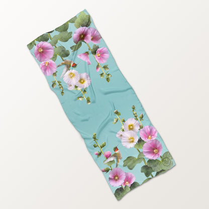 Hummingbirds & Hollyhocks ECO SCARF, 21.5"x55"