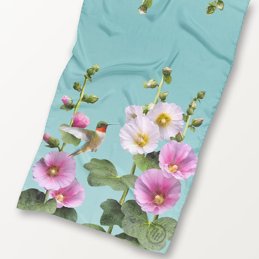 Hummingbirds & Hollyhocks ECO SCARF, 21.5"x55"