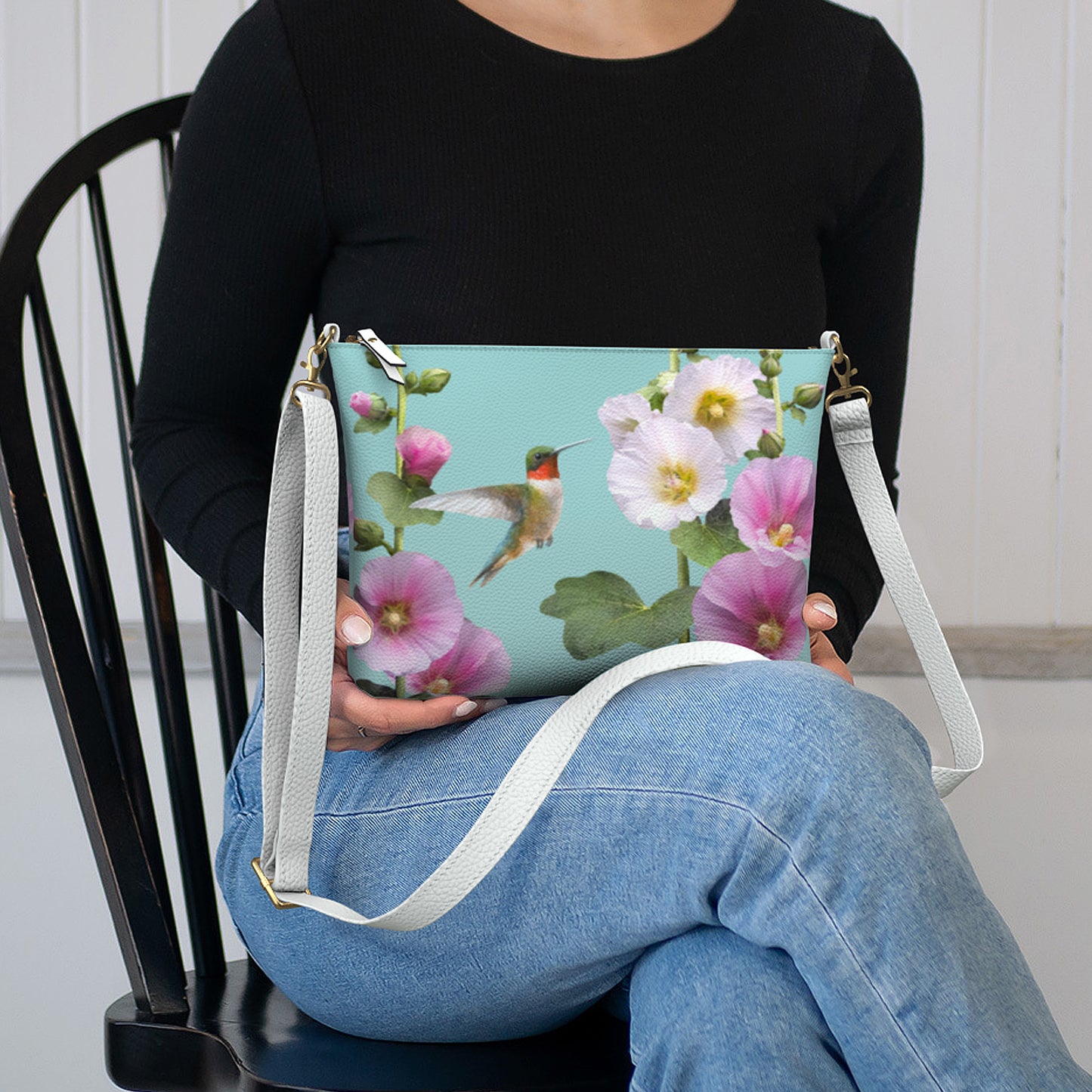 Hummingbirds & Hollyhocks Crossbody Bag