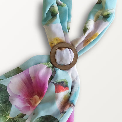 Hummingbirds & Hollyhocks ECO SCARF plus Scarf Ring