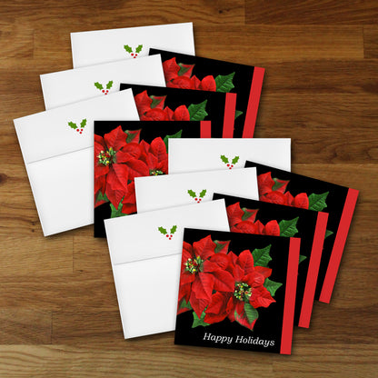 Set of 6 Poinsettia Designer Holiday Cards